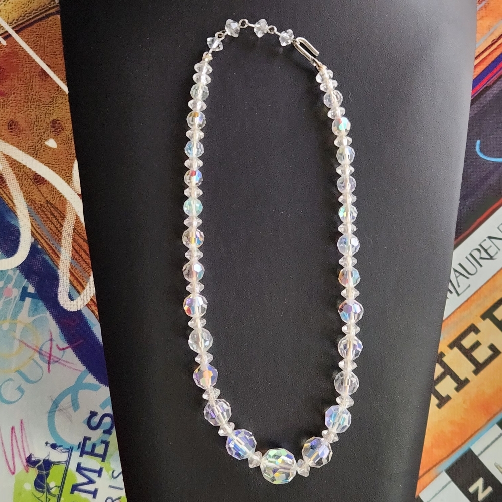 Vintage Aurora Borealis AB necklace with hook clasp closure